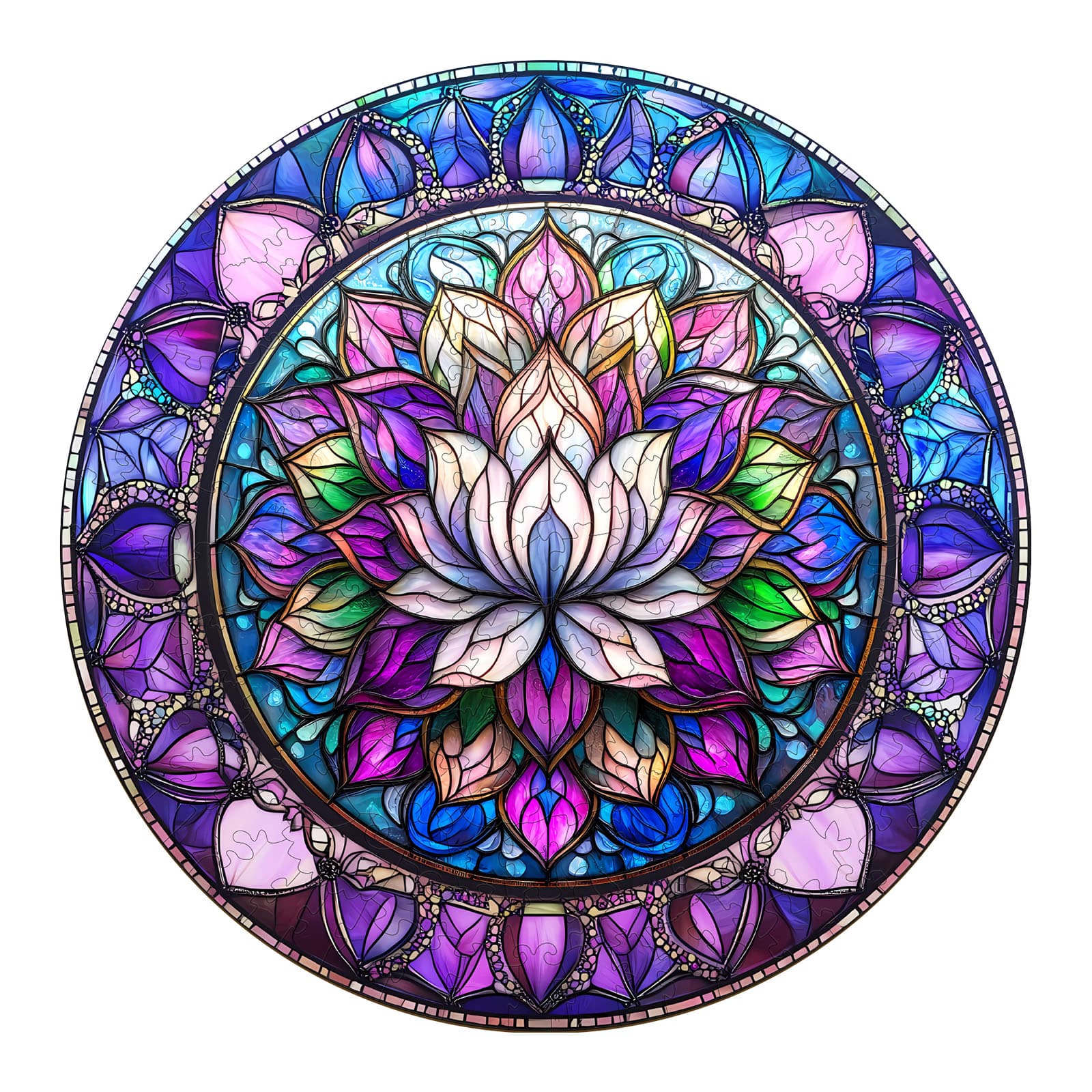 Launiges Holzpuzzle - Buntglas-Lotus -2 Hauptbild