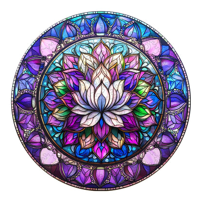 Launiges Holzpuzzle - Buntglas-Lotus -2