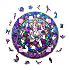 Whimsical Wooden Jigsaw Puzzle-stained glass lotus-2