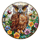 Whimsical Wooden Jigsaw Puzzle-Stained Glass Owl