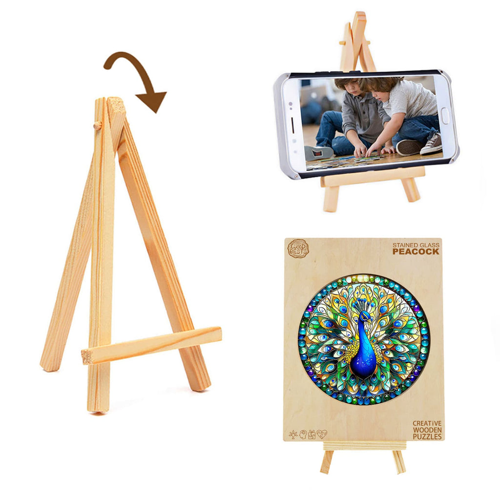 Whimsical Wooden Jigsaw Puzzle-stained glass peacock