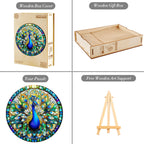 Whimsical Wooden Jigsaw Puzzle-stained glass peacock