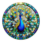 Whimsical Wooden Jigsaw Puzzle-stained glass peacock
