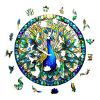 Whimsical Wooden Jigsaw Puzzle-stained glass peacock
