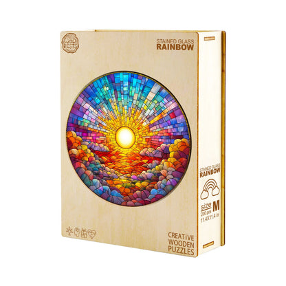 Launiges Holzpuzzle - Buntglas-Regenbogen