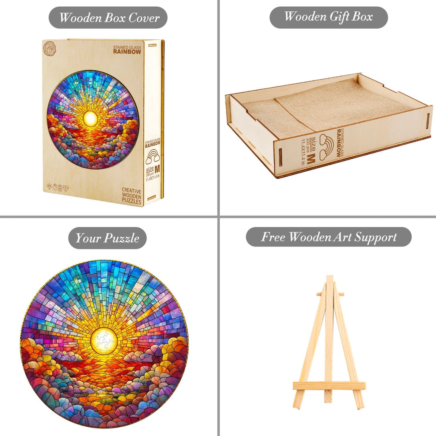 Launiges Holzpuzzle - Buntglas-Regenbogen