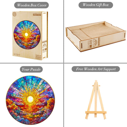 Launiges Holzpuzzle - Buntglas-Regenbogen