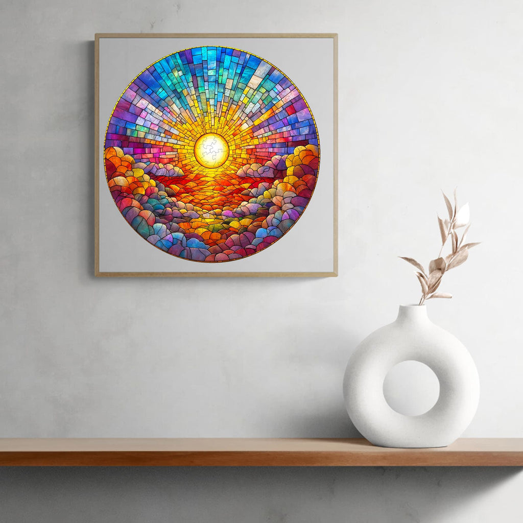 Whimsical Wooden Jigsaw Puzzle- stained glass rainbow