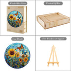 Whimsical Wooden Jigsaw Puzzle-Stained Glass Sunflower