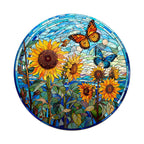 Whimsical Wooden Jigsaw Puzzle-Stained Glass Sunflower