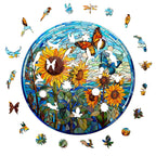Whimsical Wooden Jigsaw Puzzle-Stained Glass Sunflower
