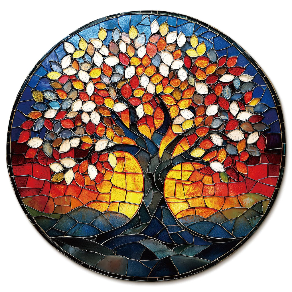 Whimsical Wooden Jigsaw Puzzle-Stained Glass Tree
