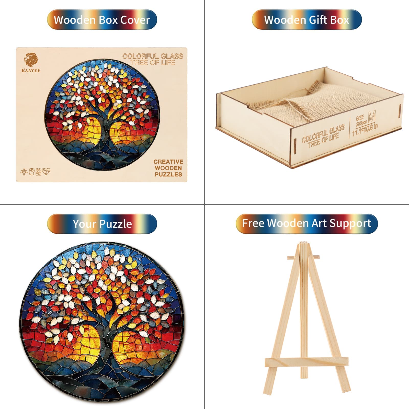 Whimsical Wooden Jigsaw Puzzle-Stained Glass Tree