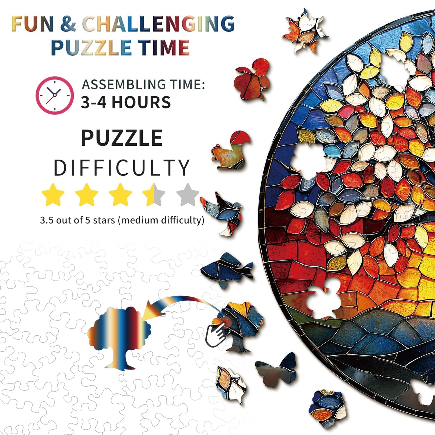 Verträumtes Holz-Puzzle-Buntglasbaum