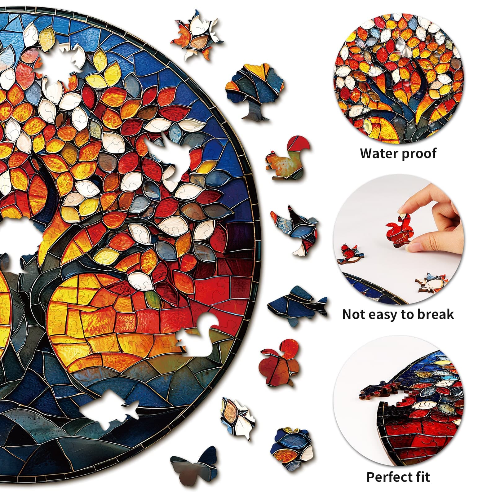 Verträumtes Holz-Puzzle-Buntglasbaum Zweitbild