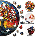 Whimsical Wooden Jigsaw Puzzle-Stained Glass Tree