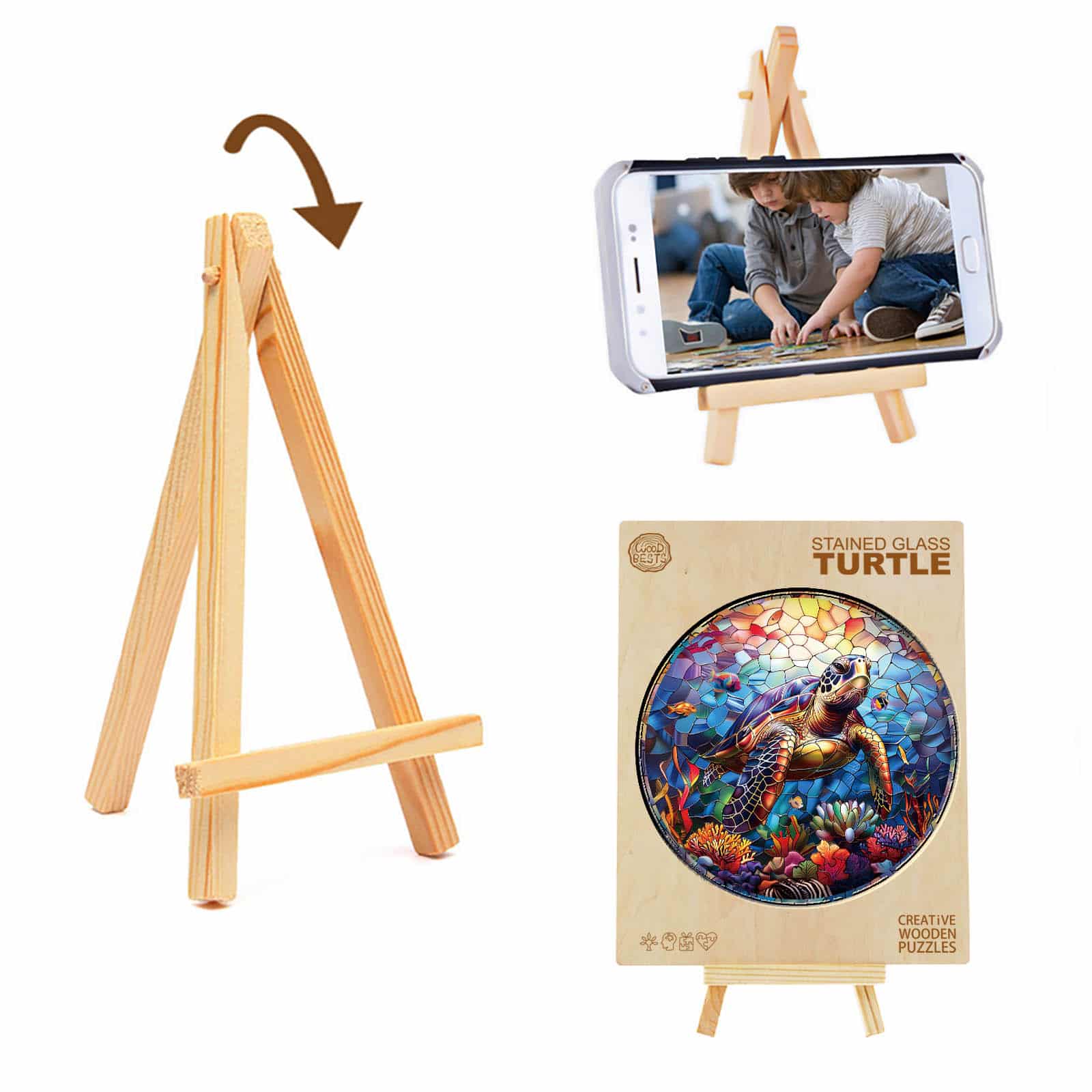 Whimsical Wooden Jigsaw Puzzle-Stained Glass turtle