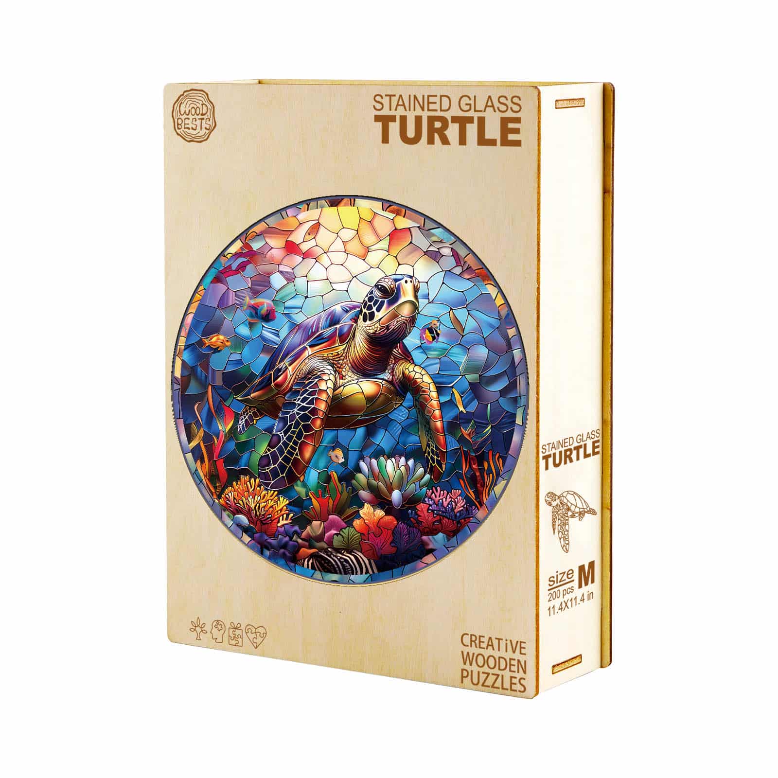 Whimsical Wooden Jigsaw Puzzle-Stained Glass turtle