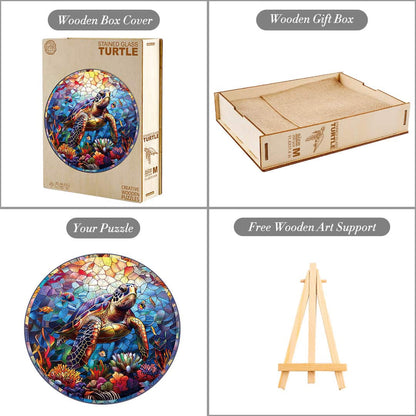 Launisches Holz-Puzzle-Buntglas-Schildkröte