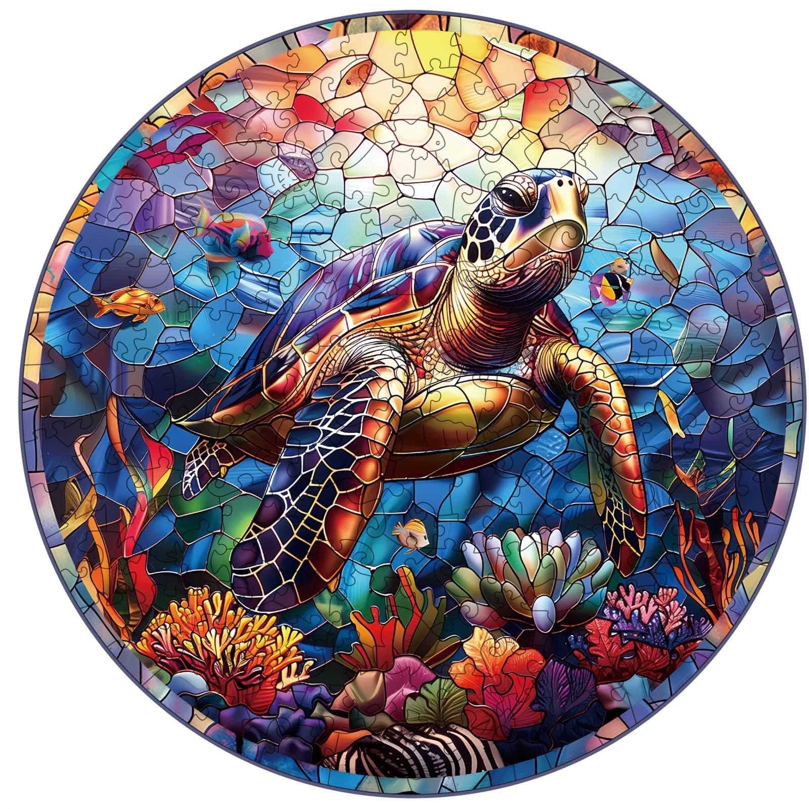 Whimsical Wooden Jigsaw Puzzle-Stained Glass turtle