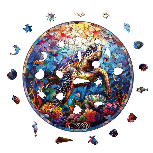 Rompecabezas de madera caprichoso: tortuga de vitral