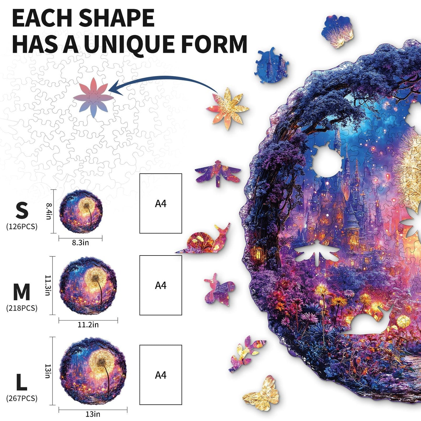 Whimsical Wooden Jigsaw Puzzle - Starlight Plants - pickApuzzle