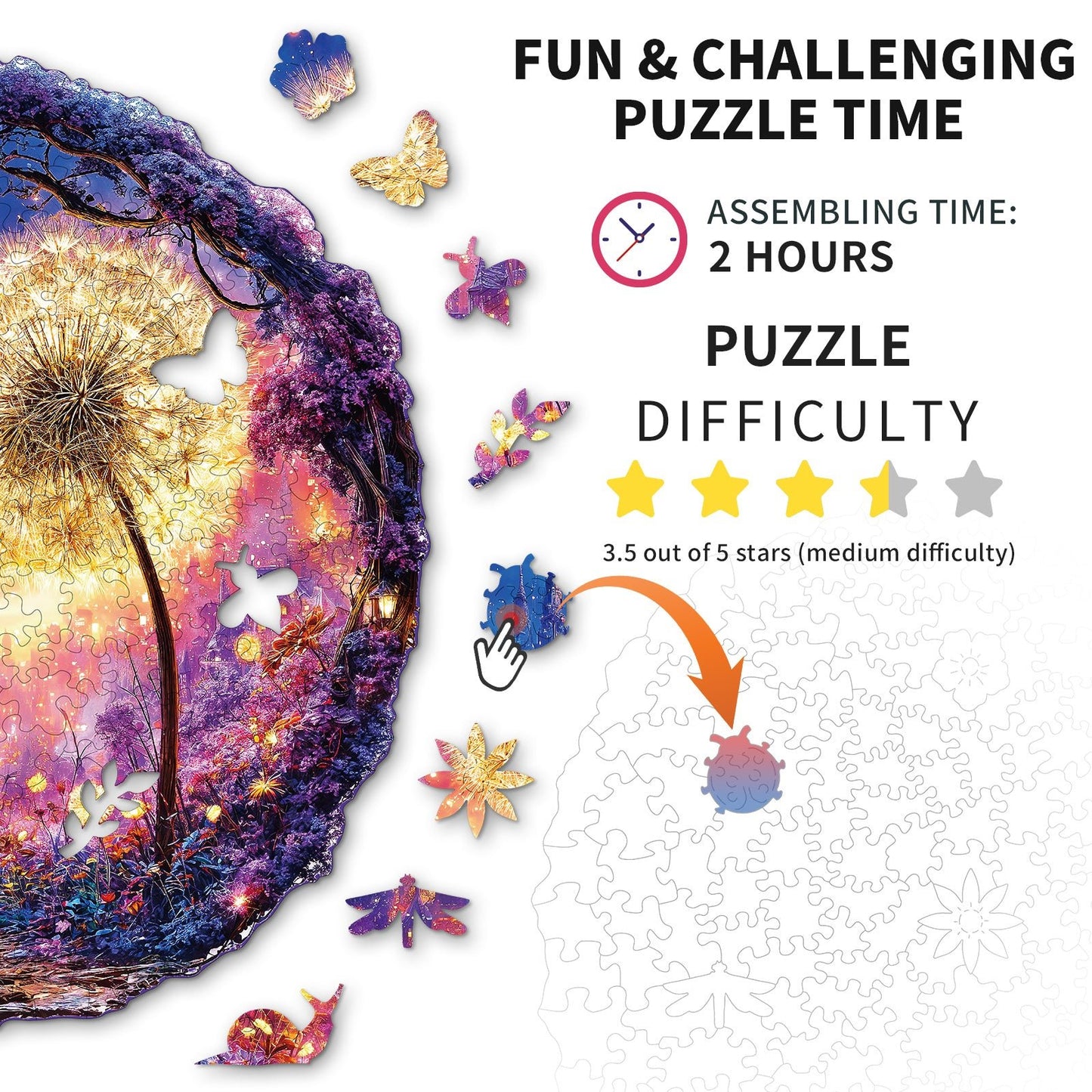 Whimsical Wooden Jigsaw Puzzle - Starlight Plants - pickApuzzle