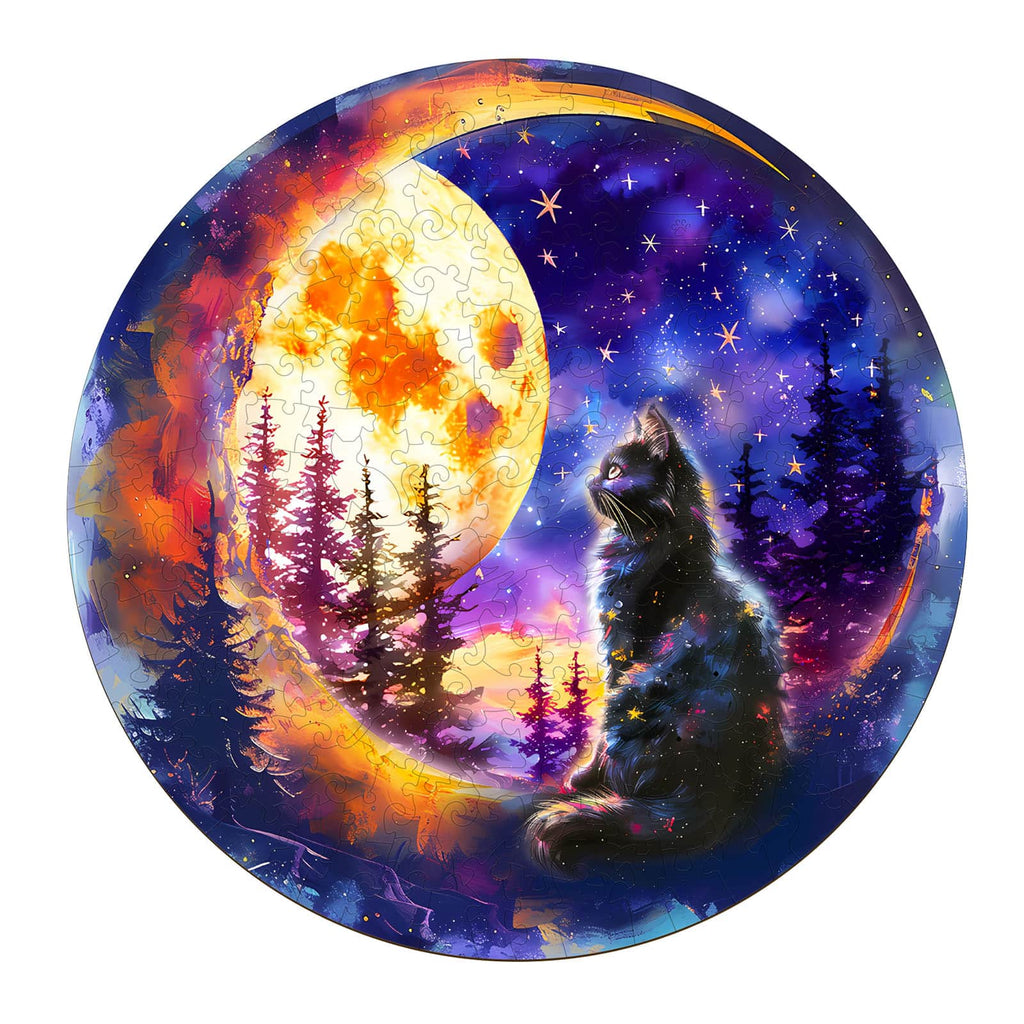 Whimsical Wooden Jigsaw Puzzle - Starry Cat - pickApuzzle