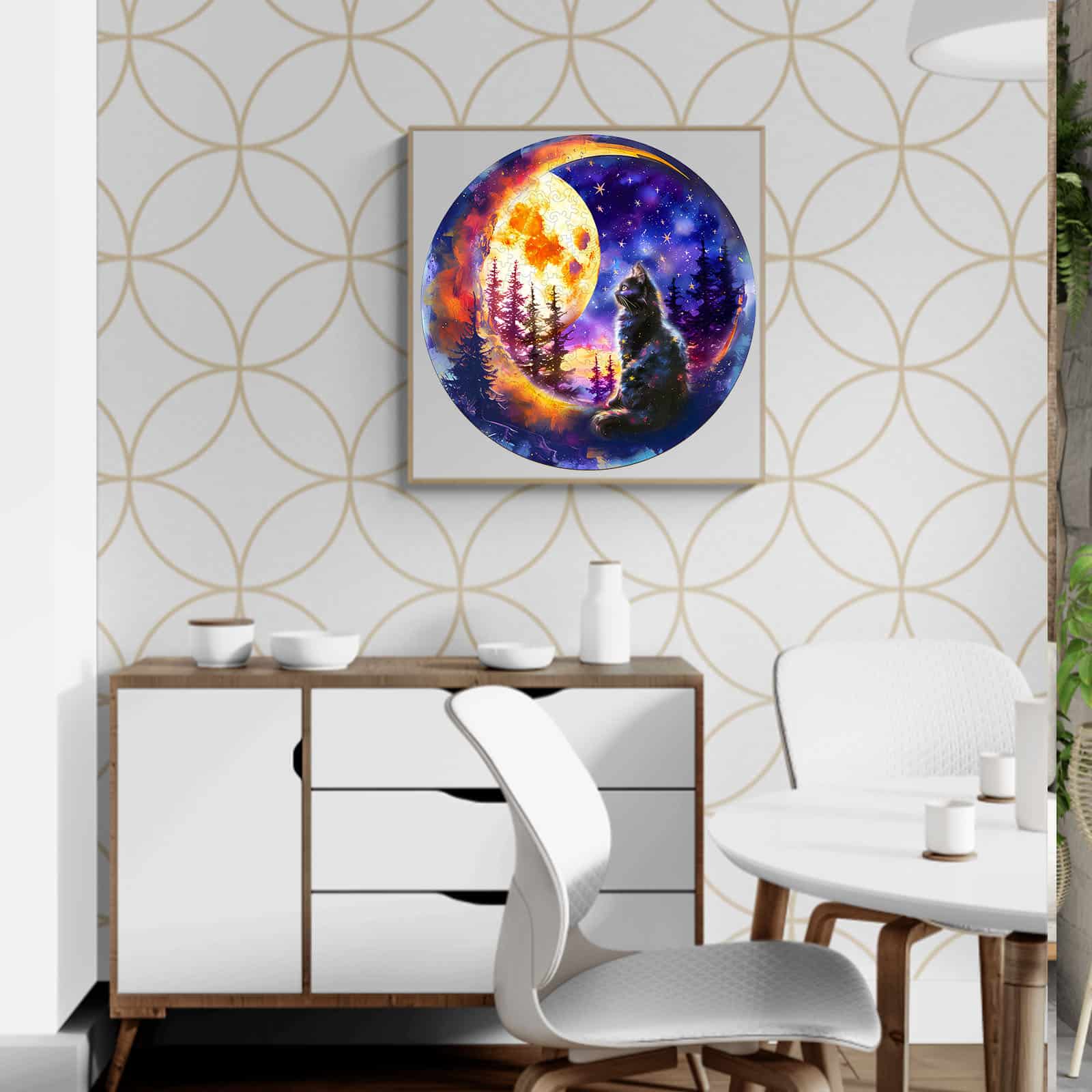 Whimsical Wooden Jigsaw Puzzle - Starry Cat - pickApuzzle