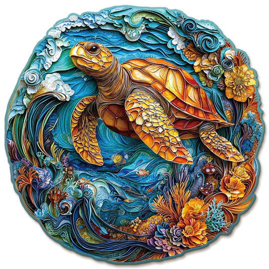 Whimsical Wooden Jigsaw Puzzle-Steady Sea Turtle