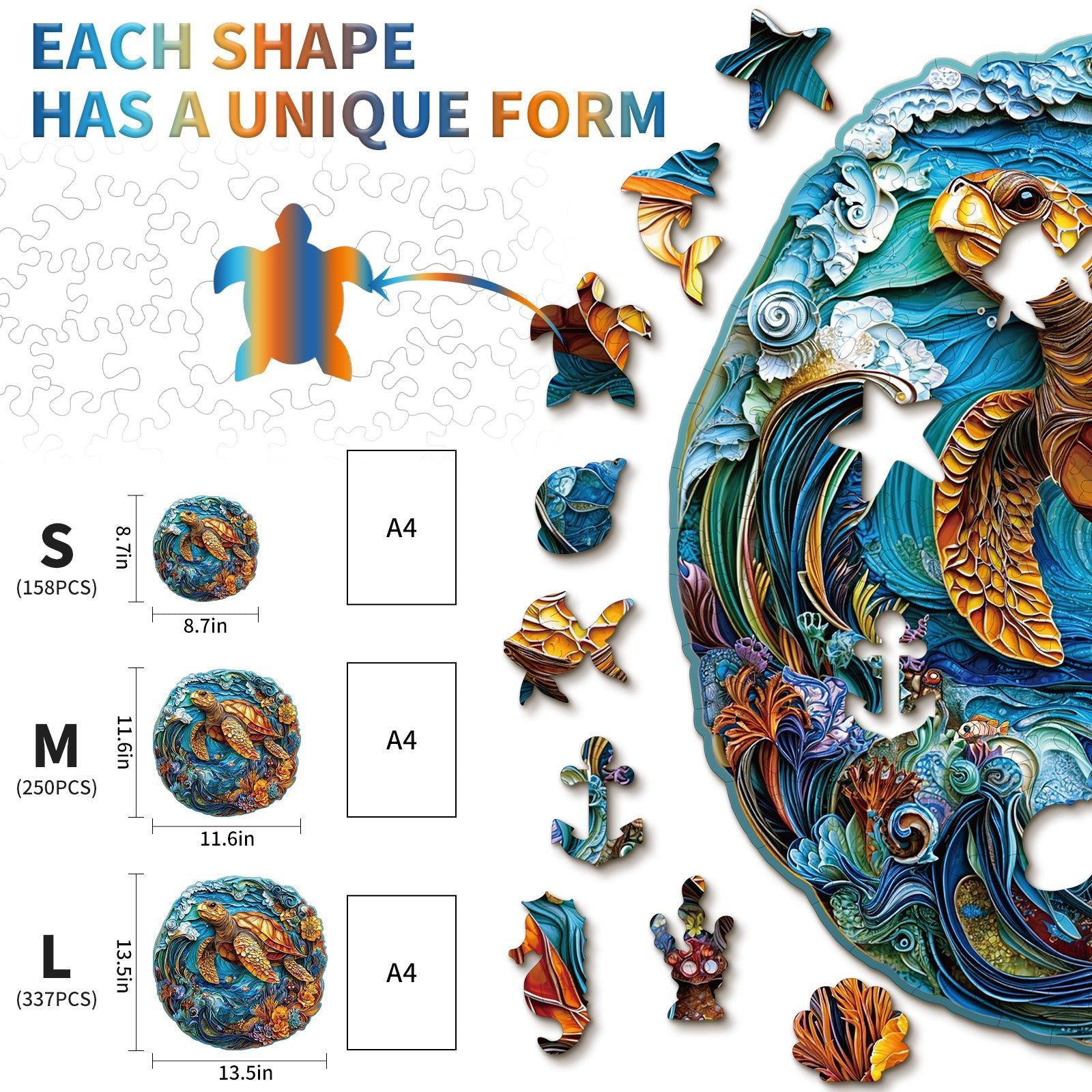 Whimsical Wooden Jigsaw Puzzle - Steady Sea Turtle - pickApuzzle