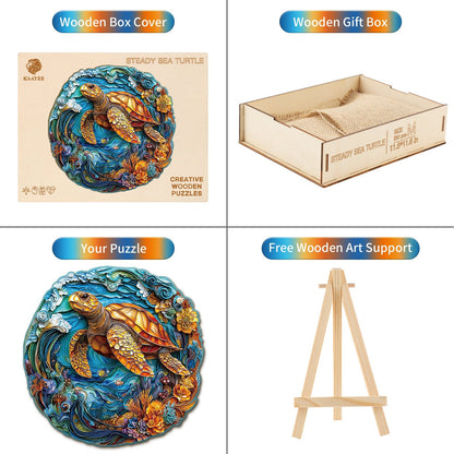 Whimsical Wooden Jigsaw Puzzle - Steady Sea Turtle - pickApuzzle