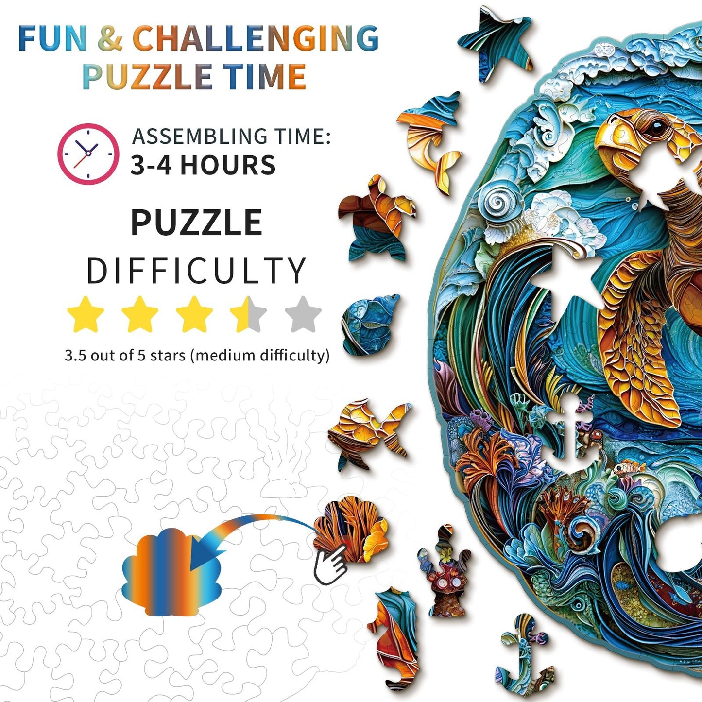 Whimsical Wooden Jigsaw Puzzle - Steady Sea Turtle - pickApuzzle