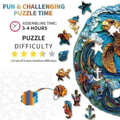 Whimsical Wooden Jigsaw Puzzle - Steady Sea Turtle - pickApuzzle