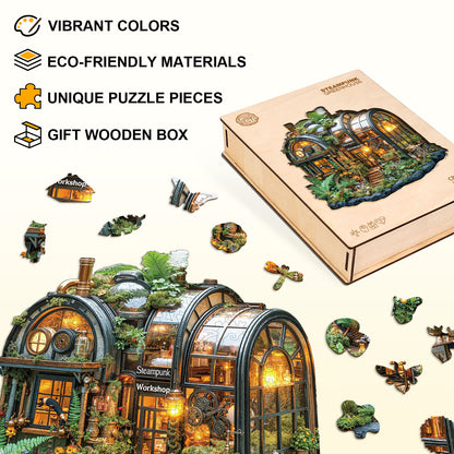 Ausgefallenes Holzpuzzle – Steampunk-Gewächshaus