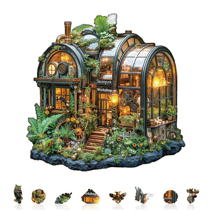 Ausgefallenes Holzpuzzle – Steampunk-Gewächshaus