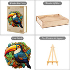 Whimsical Wooden Jigsaw Puzzle-striking toucans