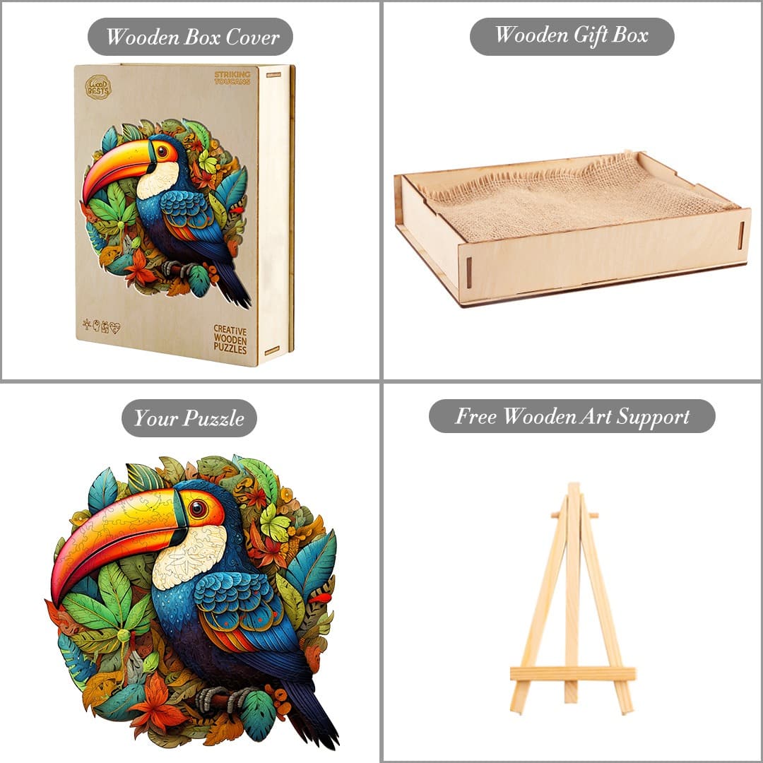 Whimsical Wooden Jigsaw Puzzle-striking toucans