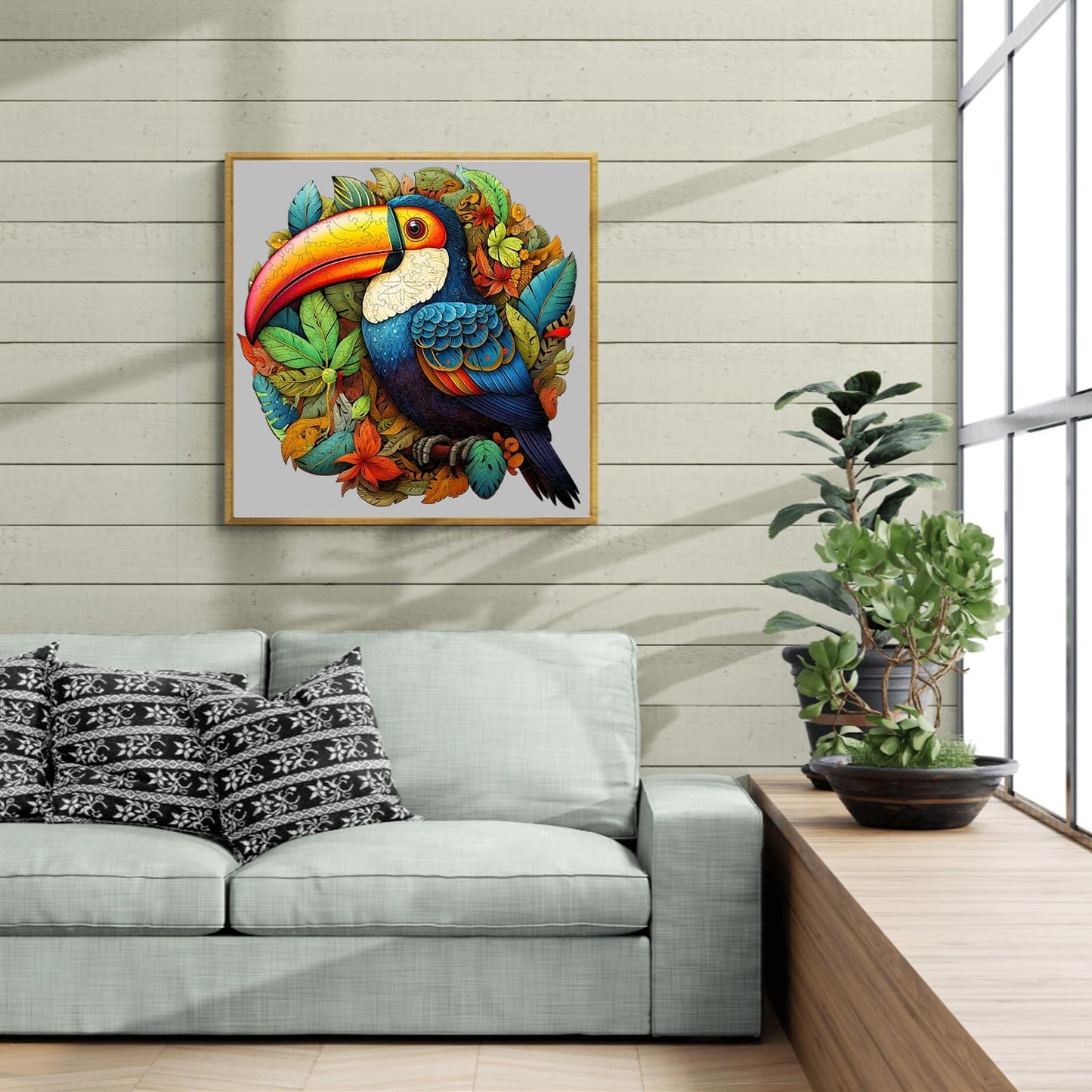 Whimsical Wooden Jigsaw Puzzle-striking toucans