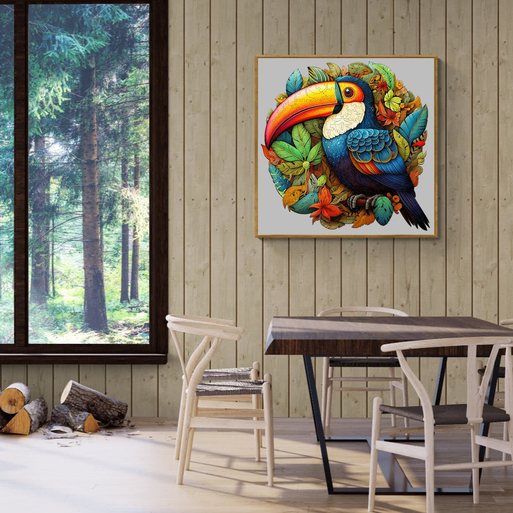 Whimsical Wooden Jigsaw Puzzle-striking toucans