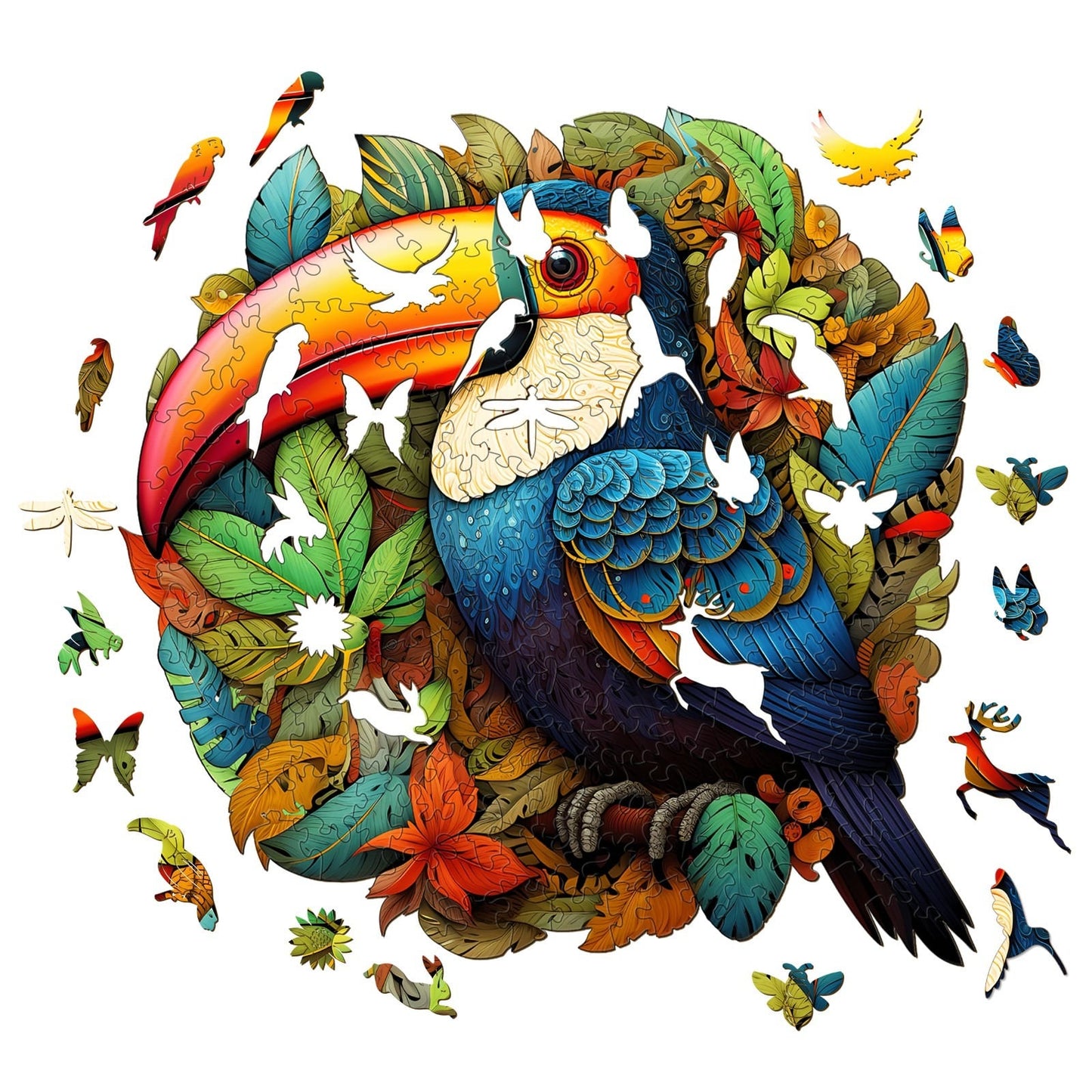 Whimsical Wooden Jigsaw Puzzle-striking toucans