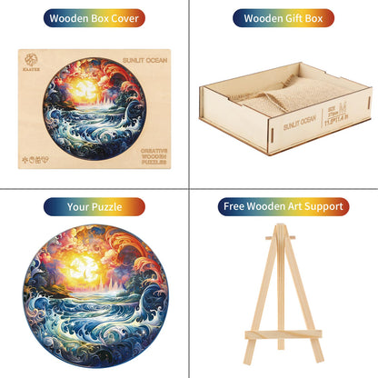 Skurriles Holzpuzzle – Sonnenbeschienener Ozean