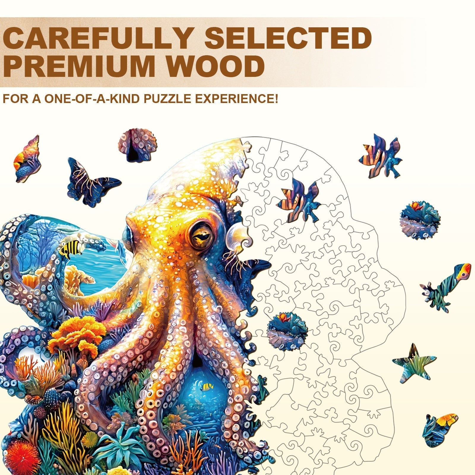 Whimsical Wooden Jigsaw Puzzle - Underwater world - octopus - pickApuzzle