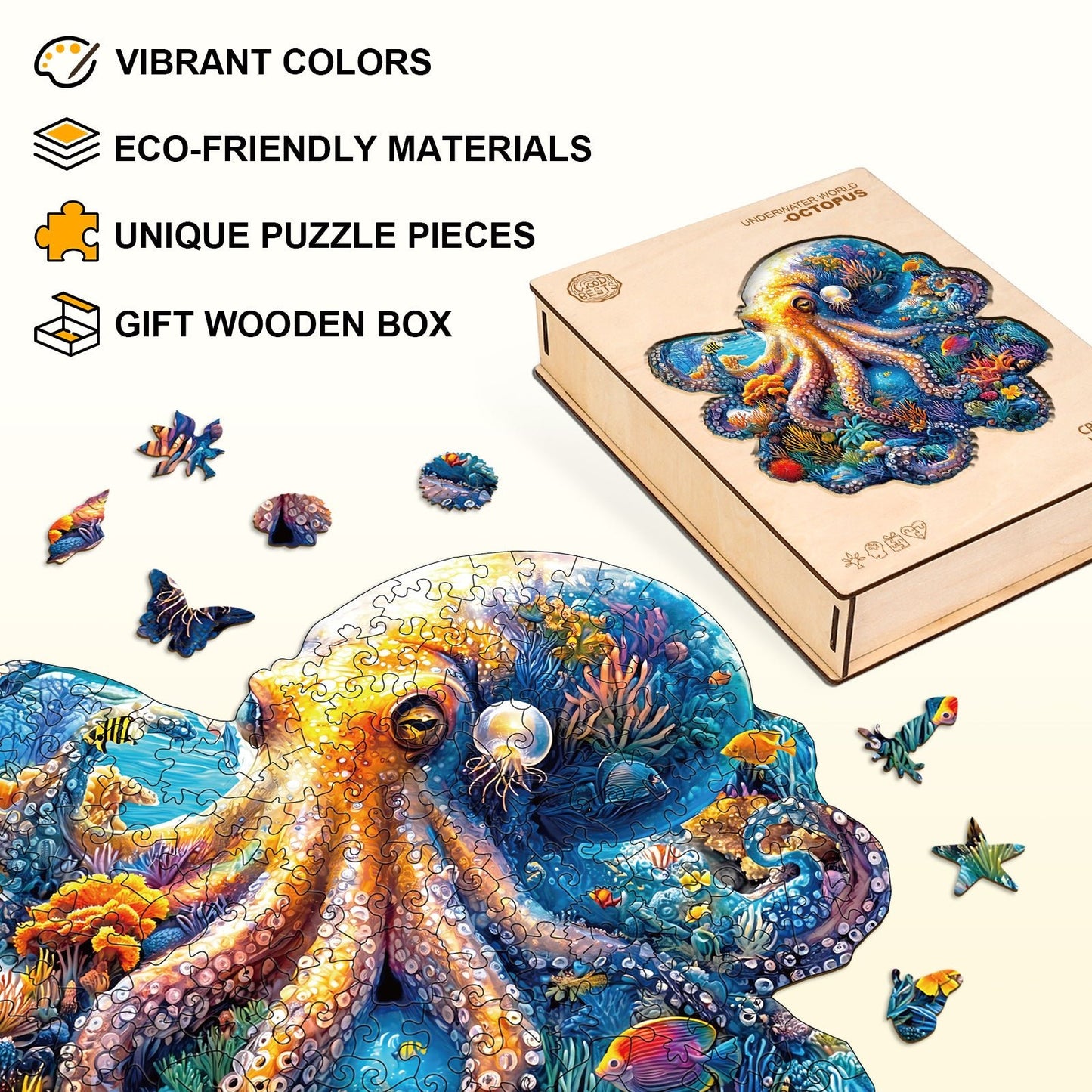 Whimsical Wooden Jigsaw Puzzle - Underwater world - octopus - pickApuzzle