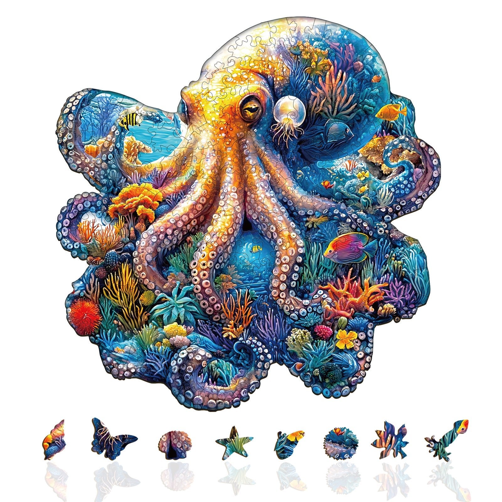 Whimsical Wooden Jigsaw Puzzle - Underwater world - octopus - pickApuzzle