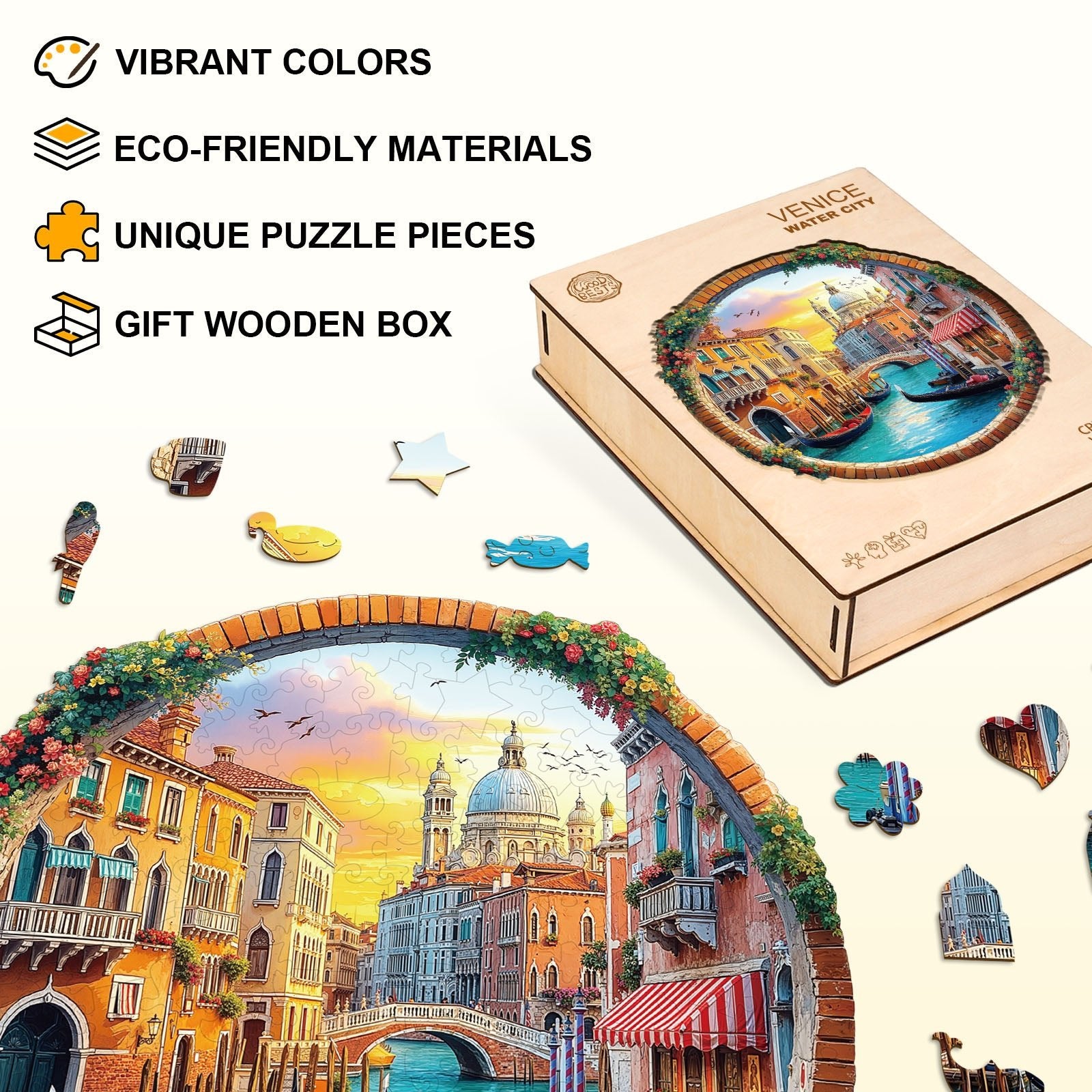 Whimsical Wooden Jigsaw Puzzle - Venice Water City - pickApuzzle