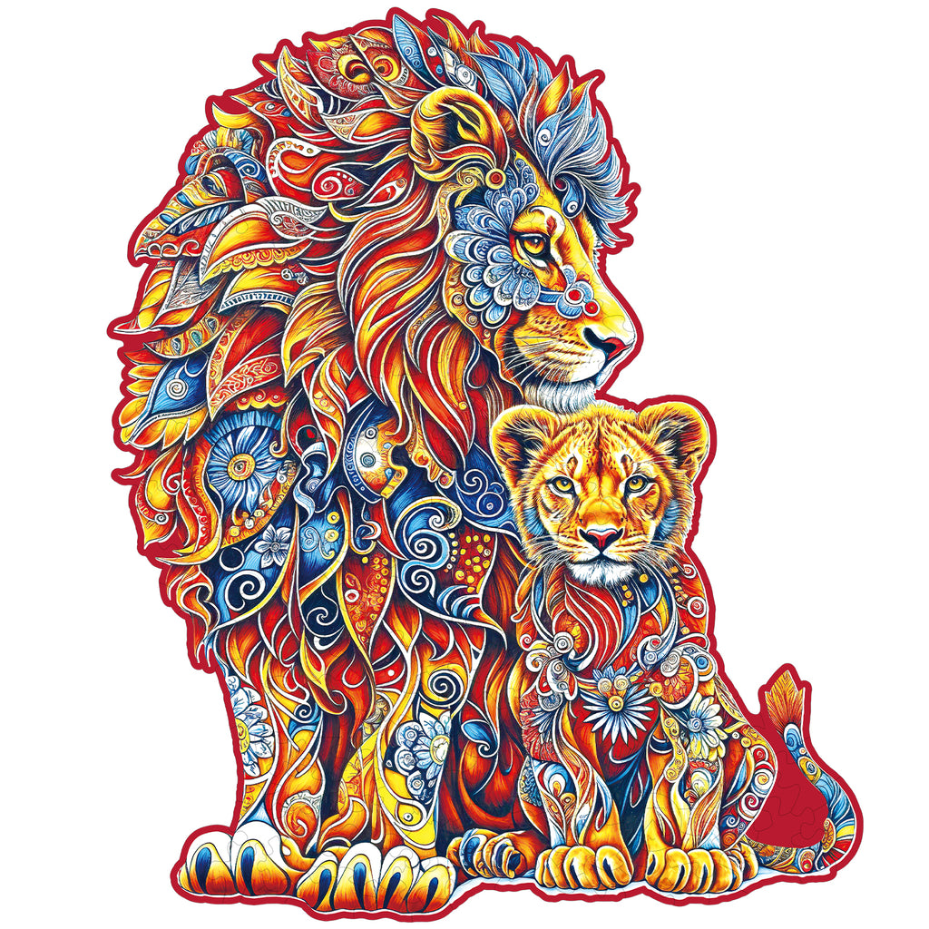 Whimsical Wooden Jigsaw Puzzle-Warm Parent-Child Lion