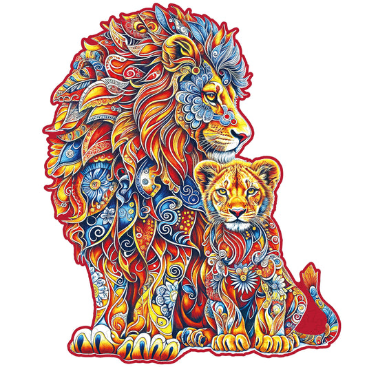 Whimsical Wooden Jigsaw Puzzle-Warm Parent-Child Lion