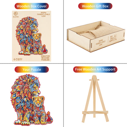 Verspieltes Holz-Puzzle-Herzlicher Eltern-Kind-Löwe
