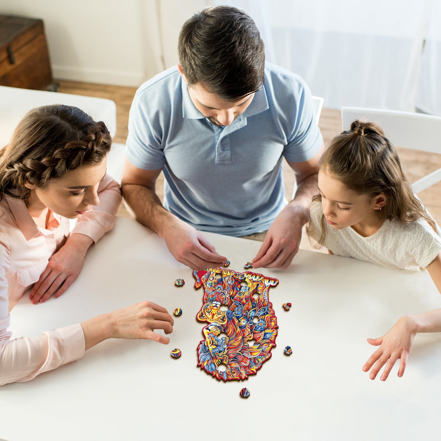Verspieltes Holz-Puzzle-Herzlicher Eltern-Kind-Löwe